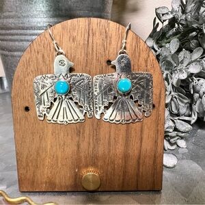 925 Sterling Silver Turquoise Thunderbird Earrings – Southwestern